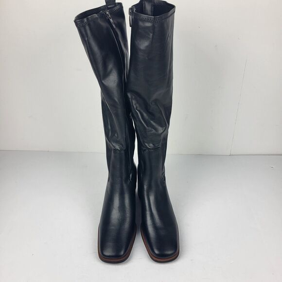 Franco Sarto Figaro Knee High Heeled Stretch Faux leather Black Boot Size 9.5M - Picture 13 of 16